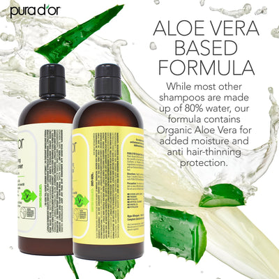 PURA D'OR Anti-Thinning Biotin Shampoo & Deep Moisturizing Conditioner Original Gold Label Set (16oz x2) Natural Earthy Scent, CLINICALLY TESTED Effective Results, DHT Blocker Thickening, Women & Men
