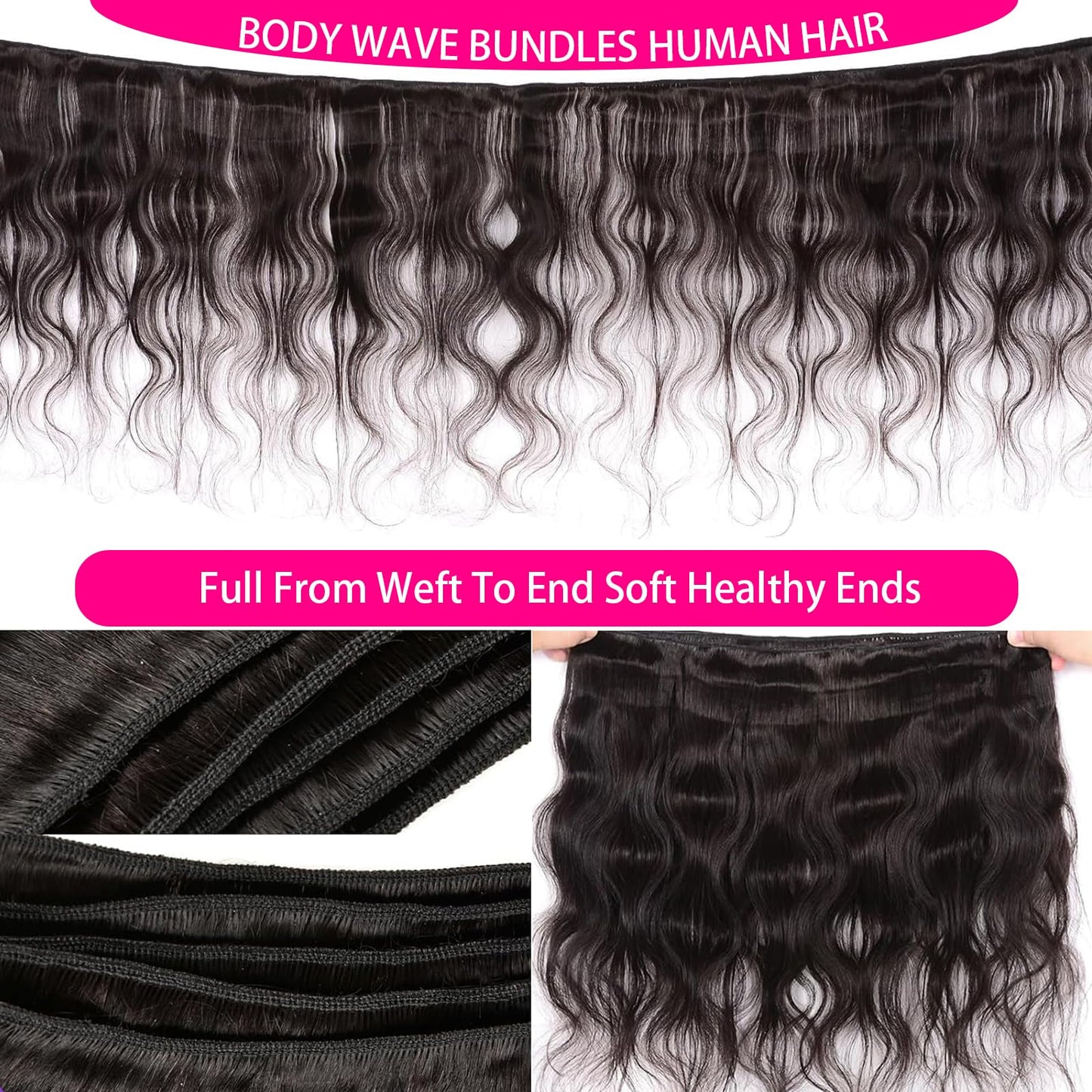 Rao 12A Body Wave Bundles Human Hair 22 24 26 Inch Human Hair Bundles 100% Brazilian Virgin Hair Body Wave Bundles Weave Human Hair Extensions 3 Bundles Deals Real Human Hair Natural Black For Women