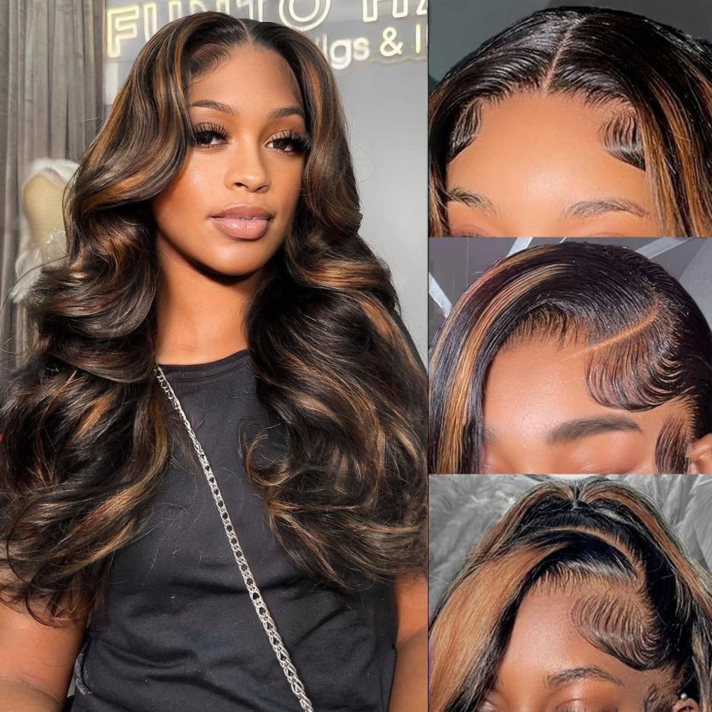 30 Inch Honey Blonde Ombre 13x6 Lace Front Wigs Human Hair 200% Density Highlight Body Wave HD Lace Front Wigs Human Hair Pre Plucked Glueless P4/27 Colored Honey Blonde Wig for Women