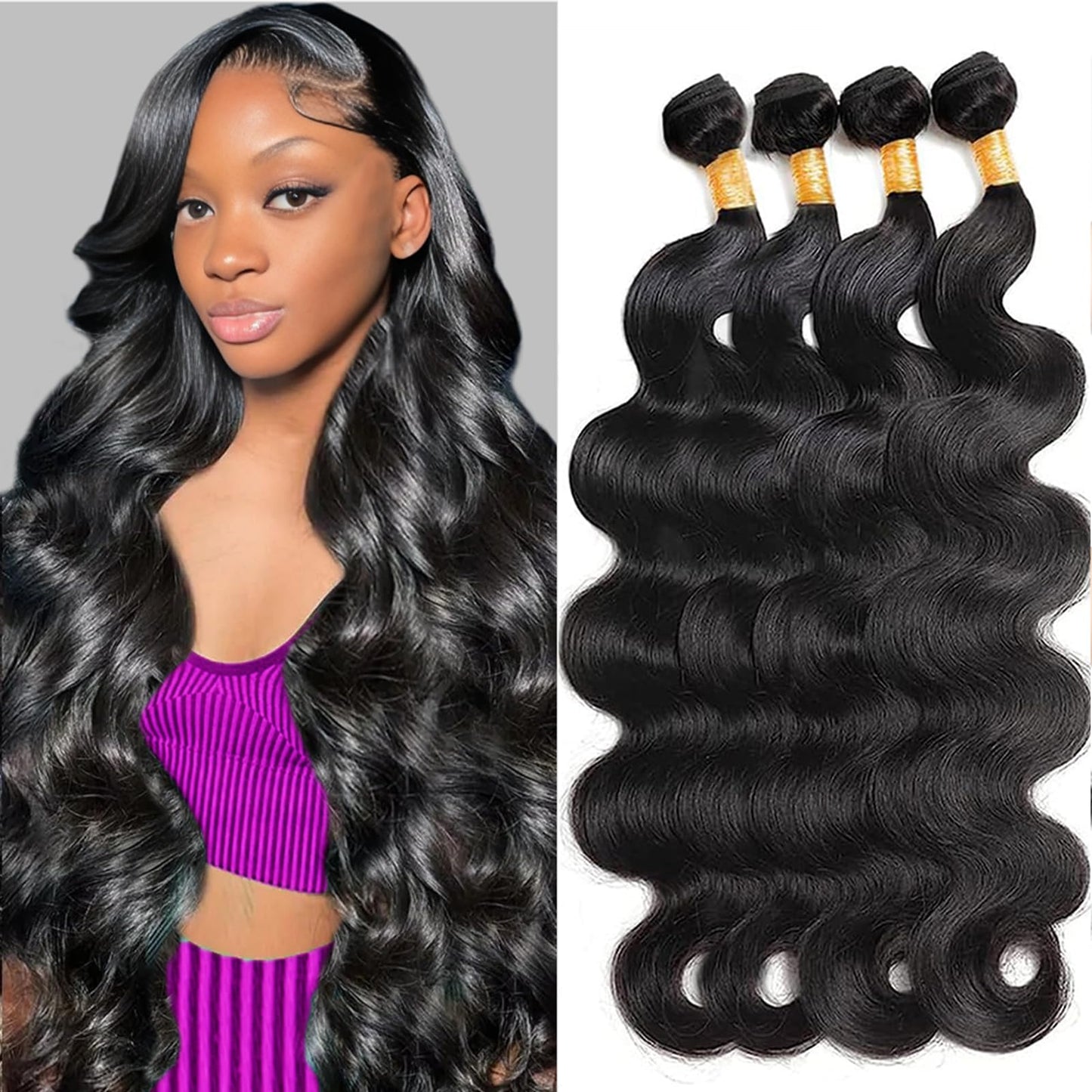 Rao 12A Body Wave Bundles Human Hair 22 24 26 Inch Human Hair Bundles 100% Brazilian Virgin Hair Body Wave Bundles Weave Human Hair Extensions 3 Bundles Deals Real Human Hair Natural Black For Women