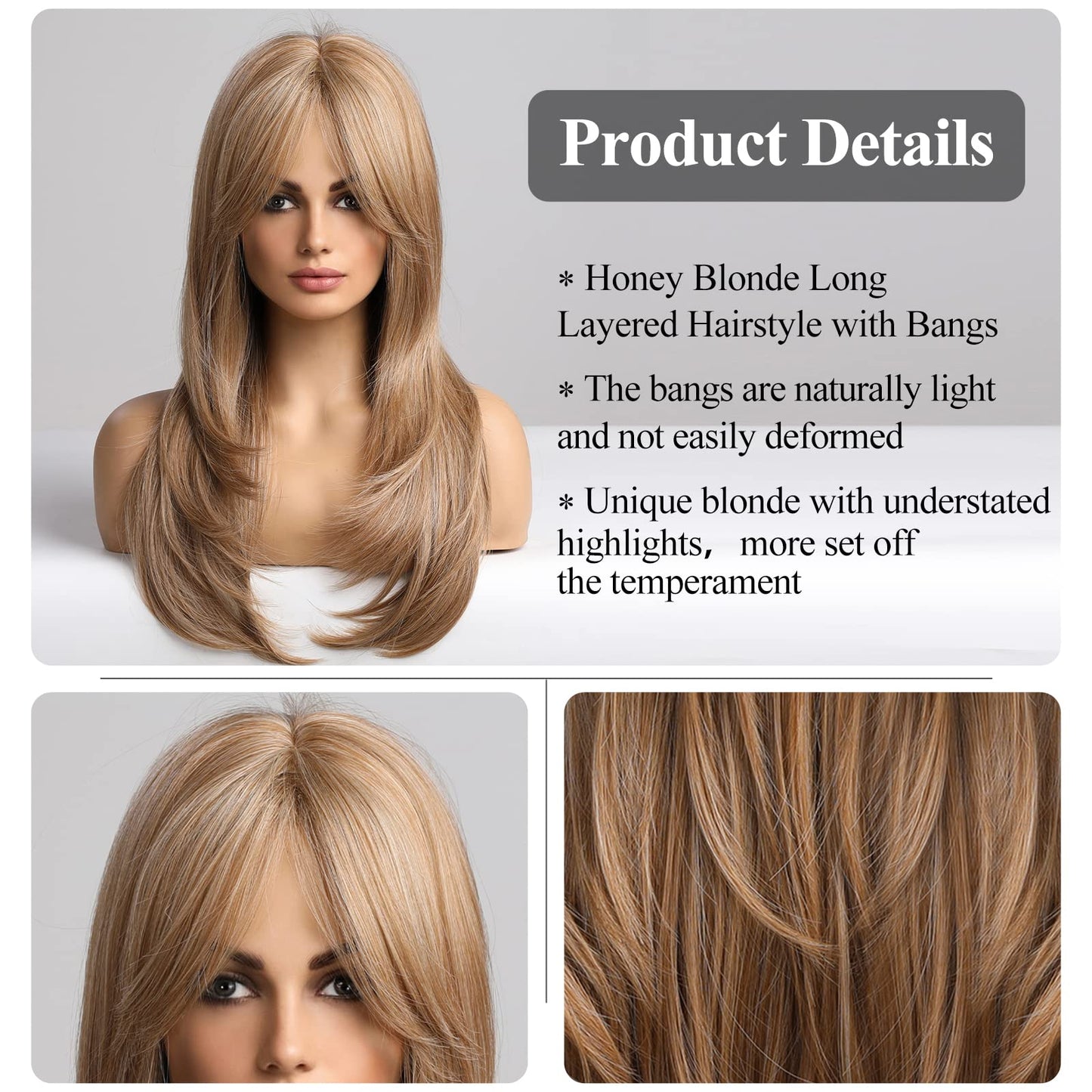 HAIRCUBE Blonde Wigs Long Curly Wigs Shoulder Length Heat Resistant Synthetic Wigs for Women with Bangs