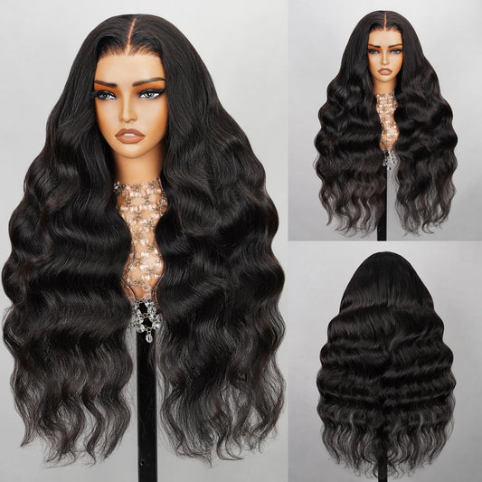 MEGALOOK 12A Wear and Go Glueless Wig Upgraded New Body Wave Human Hair Wig Pre Plucked Pre Cut 6x5 HD Closure Wigs Human Hair Bleached Tiny Knots 220% Density 28 Inch (New Body)