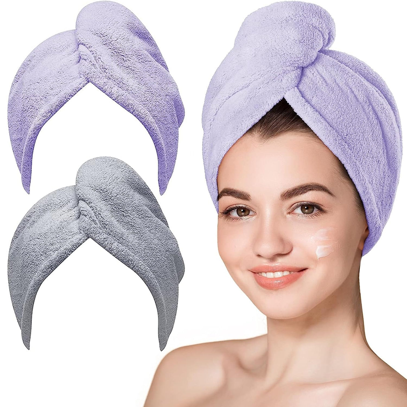 Hicober Microfiber Hair Towel, 3 Packs Hair Turbans for Wet Hair, Drying Hair Wrap Towels for Curly Hair Women Anti Frizz (Blue,Grey,Pink)