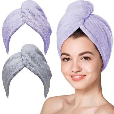 Hicober Microfiber Hair Towel, 3 Packs Hair Turbans for Wet Hair, Drying Hair Wrap Towels for Curly Hair Women Anti Frizz (Blue,Grey,Pink)