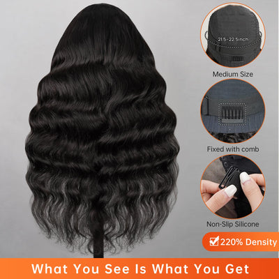 MEGALOOK 12A Wear and Go Glueless Wig Upgraded New Body Wave Human Hair Wig Pre Plucked Pre Cut 6x5 HD Closure Wigs Human Hair Bleached Tiny Knots 220% Density 28 Inch (New Body)