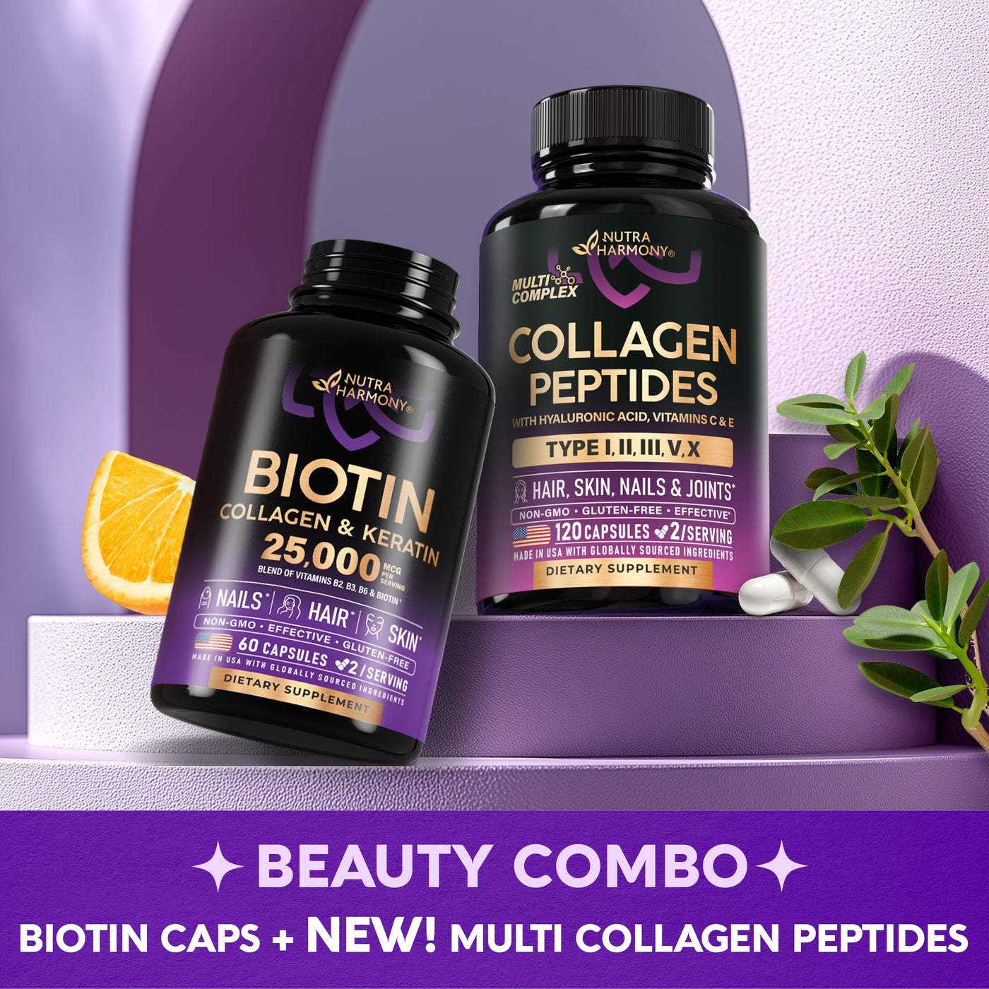 Biotin | Collagen | Keratin - Clinically Tested Supplement - Hair Growth Support - Skin & Nails Complex 25000 mcg - Hyaluronic Acid | B2 | B3 | B6 | B7 - Made in USA - For Women & Men | 60 Capsules