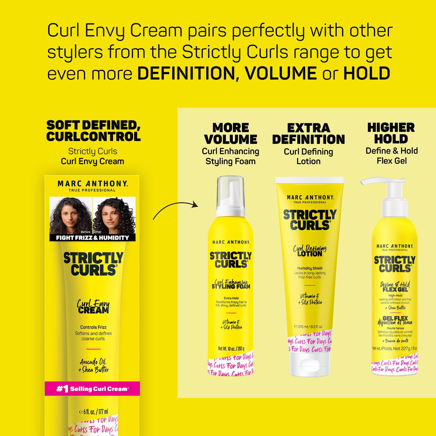 Marc Anthony Curl Defining & Enhancing Lotion, Strictly Curls - Moisturizing Detangler with Vitamin E & Silk Protein for Long-Lasting Frizz-Free - Bounce & Shine For Wavy, Dry or Damaged Hair