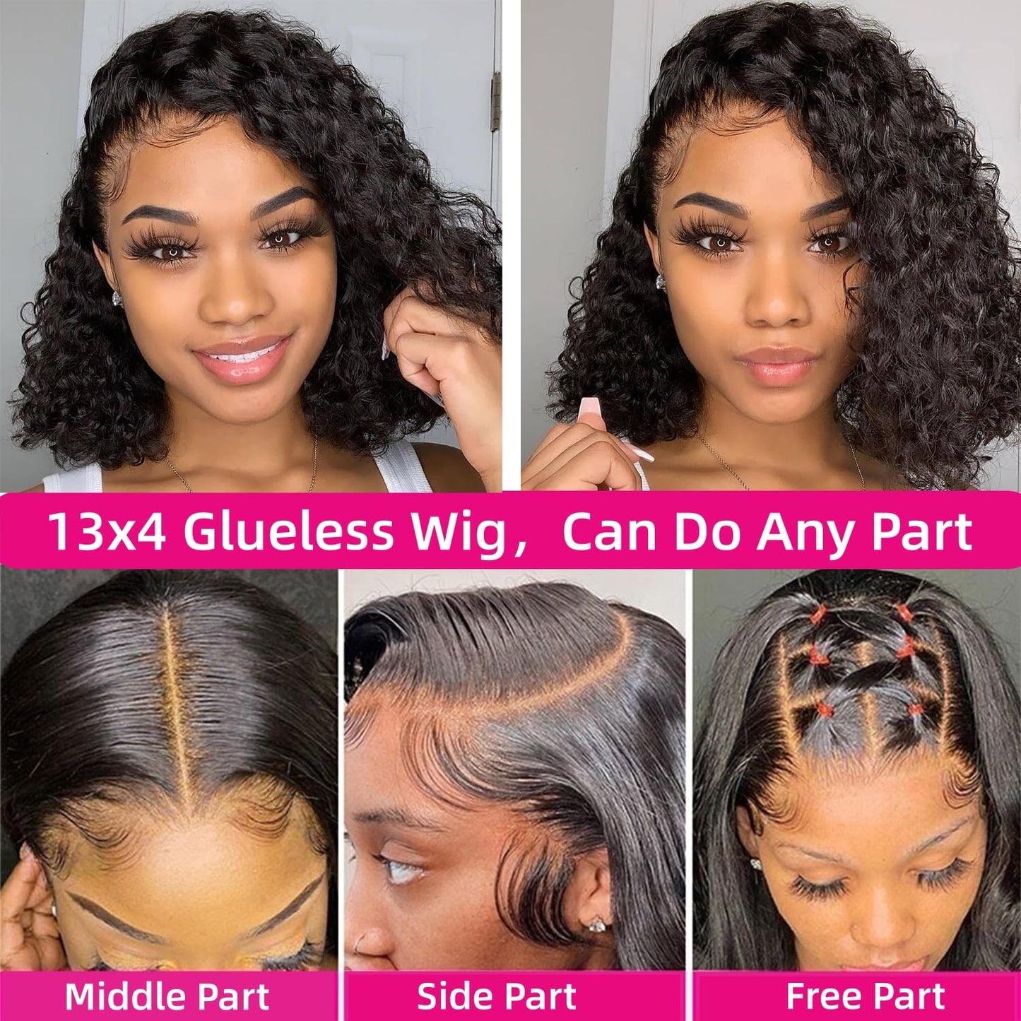 Wear and Go Glueless Bob Wig Human Hair Pre Plucked Pre Cut 13x4 Deep Curly Lace Front Wigs Human Hair For Black Women No Glue Upgraded Glueless Short Curly Bob Human Hair Wig 150% Density (12 Inch)