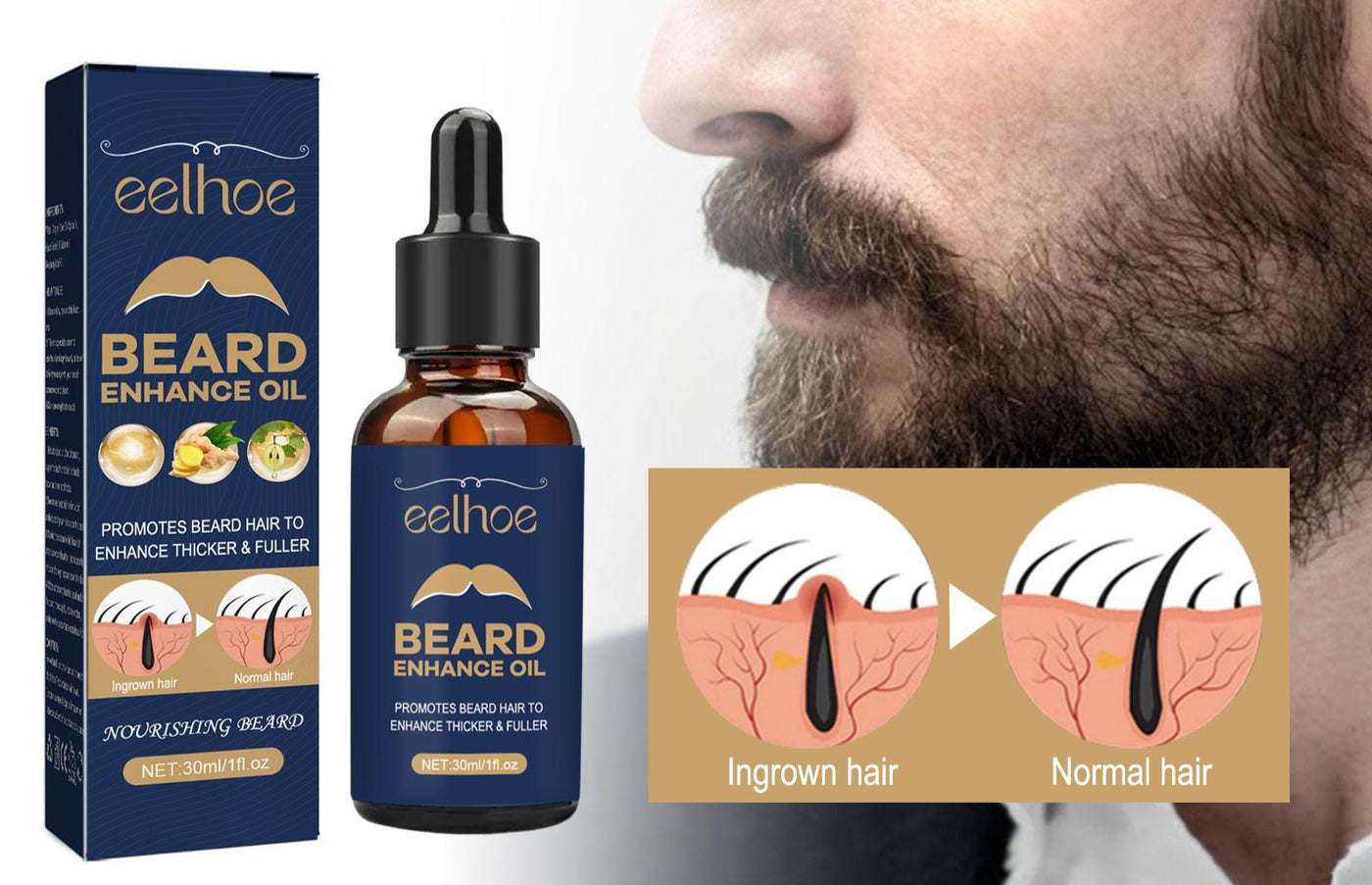 EELHOE Beard Care Oil - Strengthen And Nourish Beard Roots  Moisturizing And Shine-Enhancing Beard Growth Serum For Men Hair Care Hydrating