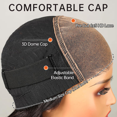 MEGALOOK 12A Wear and Go Glueless Wig Upgraded New Body Wave Human Hair Wig Pre Plucked Pre Cut 6x5 HD Closure Wigs Human Hair Bleached Tiny Knots 220% Density 28 Inch (New Body)