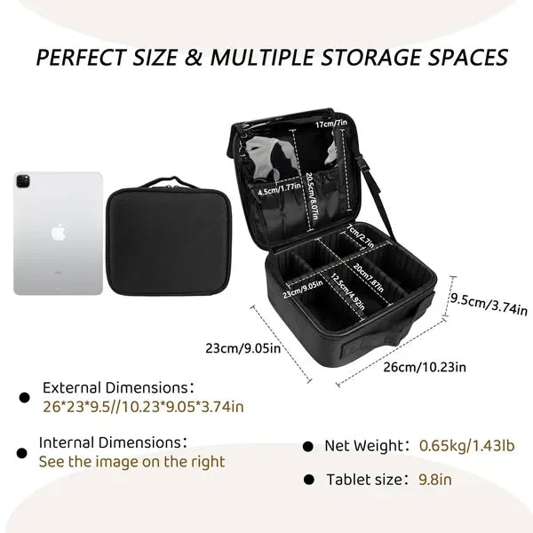 Travel Cosmetic Bag, Women's Portable Cosmetic Case, Professional Cosmetic Storage Box With Adjustable Dividers, Can Store Makeup Brushes, Toiletries, Jewelry, Digital Accessories, Etc