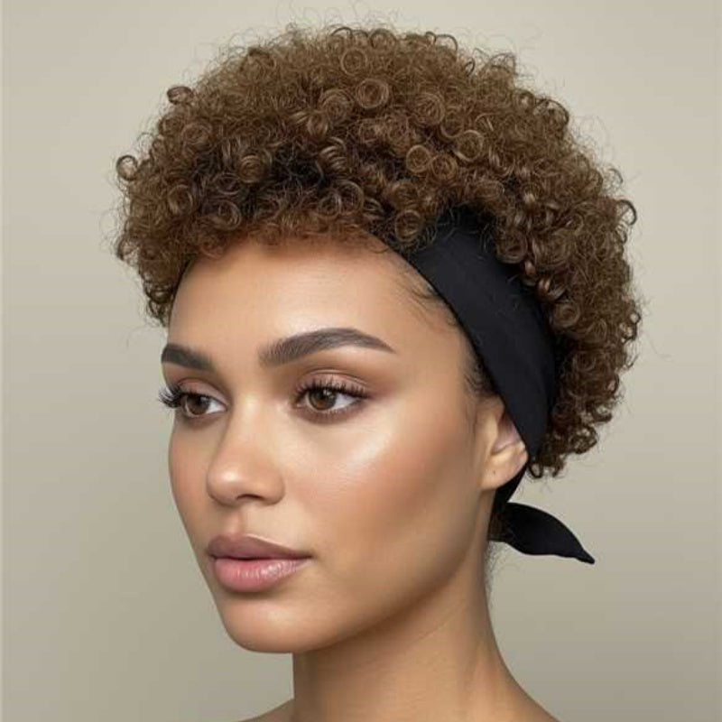 Human Hair, Brown Short Curly Wig, No Glue Required, Fluffyand Curly, Specially Designed For Black Women, Ultra-comfortable Ice Silk Texture, Highly Elastic.