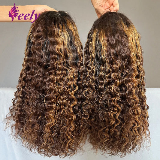 Highlight Deep Wave Human Hair Bob Wig 13x4 Transparent Lace Wig 250% Density Deep Curly Bob Wig Pre-Plucked Lace Frontal Wig