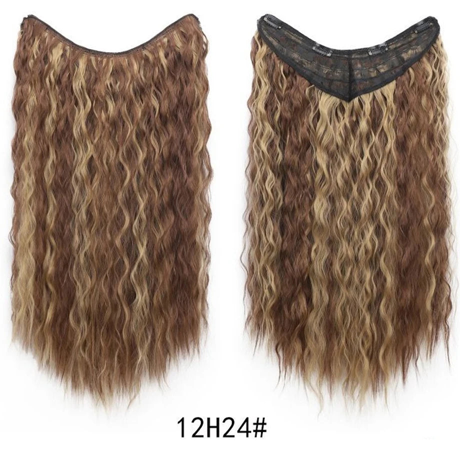 Water Wave Clip in Hair Extension Synthetic Hair Highlight Silky Soft Natural Look with Invisible Lace Weft Hairpieces for Women