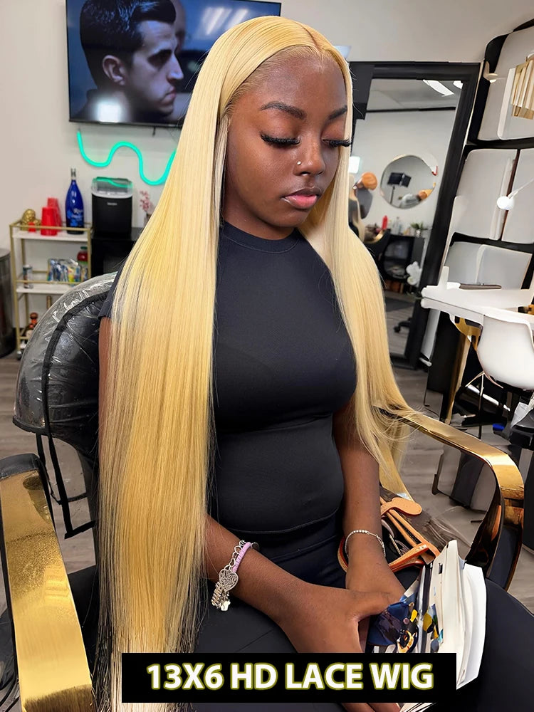 30" Blonde 613 HD Lace Front Human Hair Wig