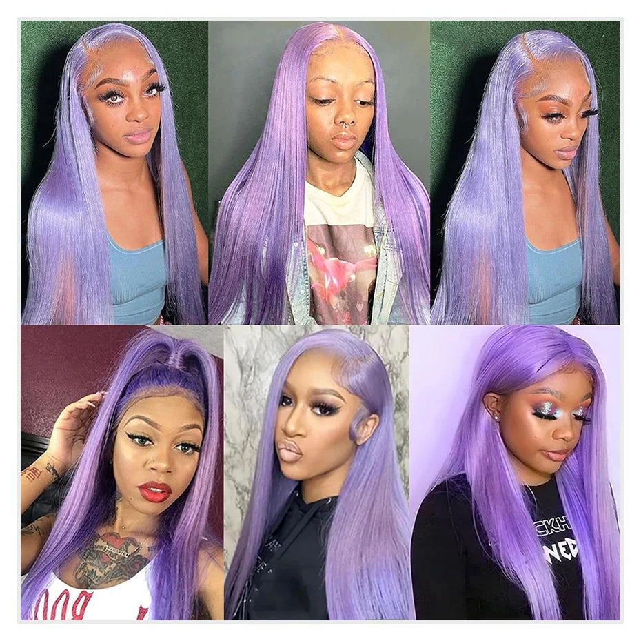 Light Purple Straight HD Lace Human Hair Wig 13x6