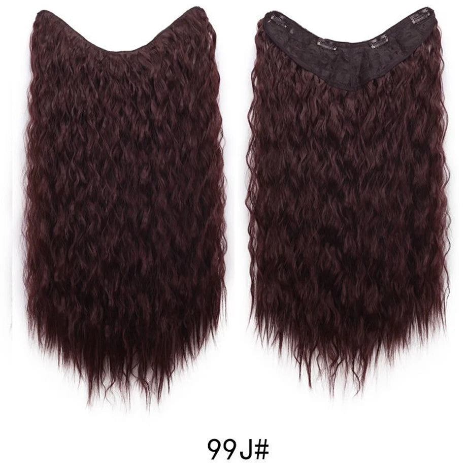 Water Wave Clip in Hair Extension Synthetic Hair Highlight Silky Soft Natural Look with Invisible Lace Weft Hairpieces for Women