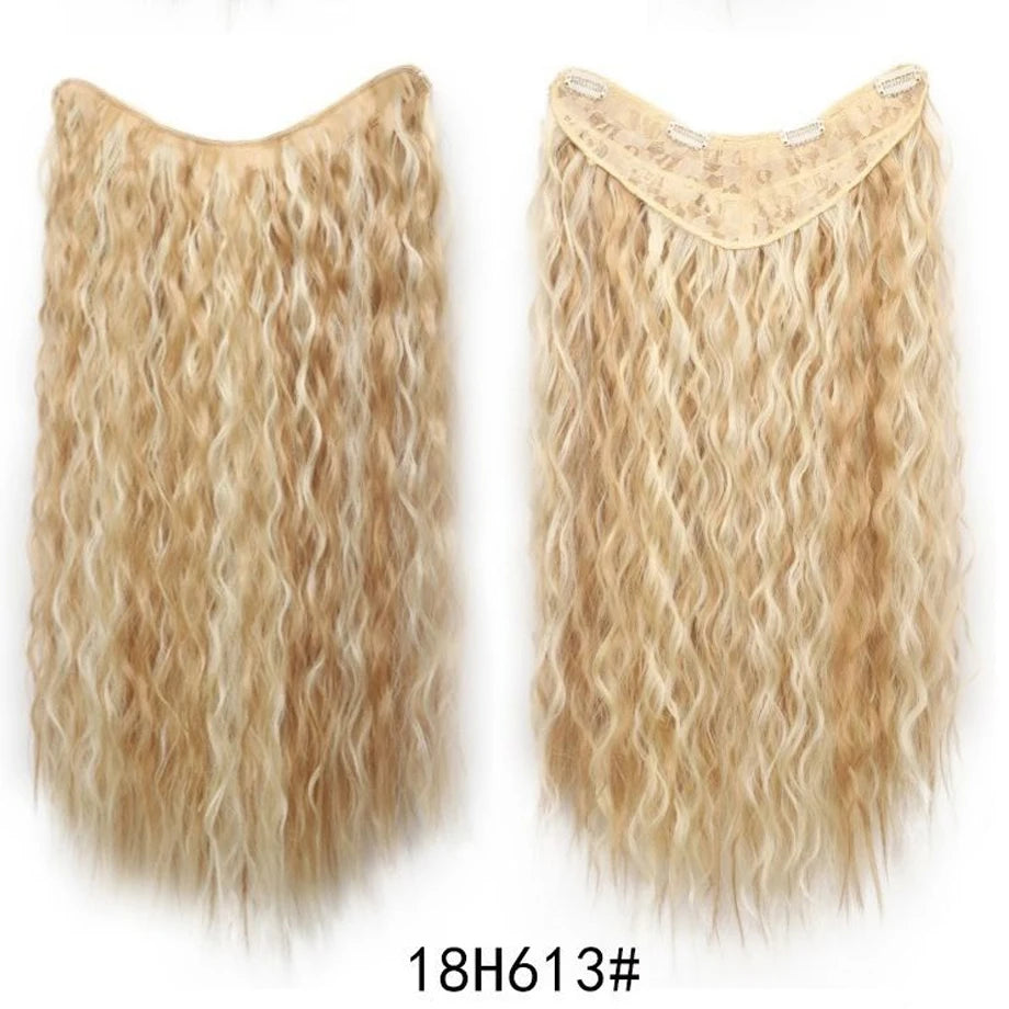 Water Wave Clip in Hair Extension Synthetic Hair Highlight Silky Soft Natural Look with Invisible Lace Weft Hairpieces for Women