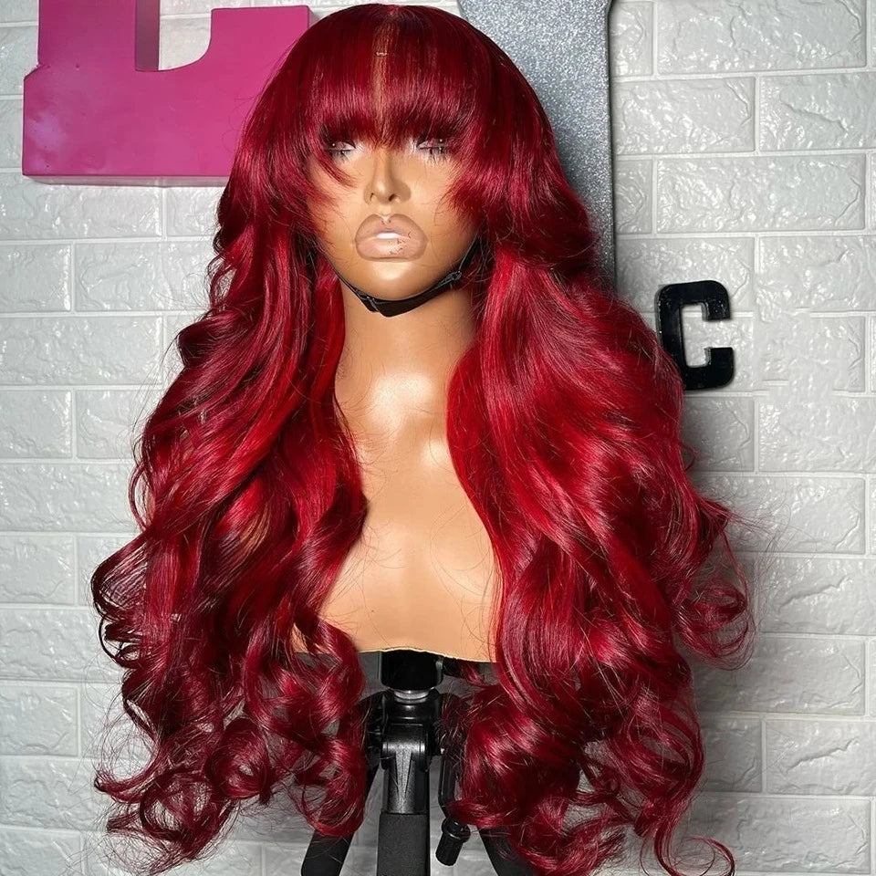 Highlight Ombre Blonde Body Wave Lace Front Wig with Bang 13x4 HD Lace Frontal Wig for Women Synthetic High Quality Daily Wear