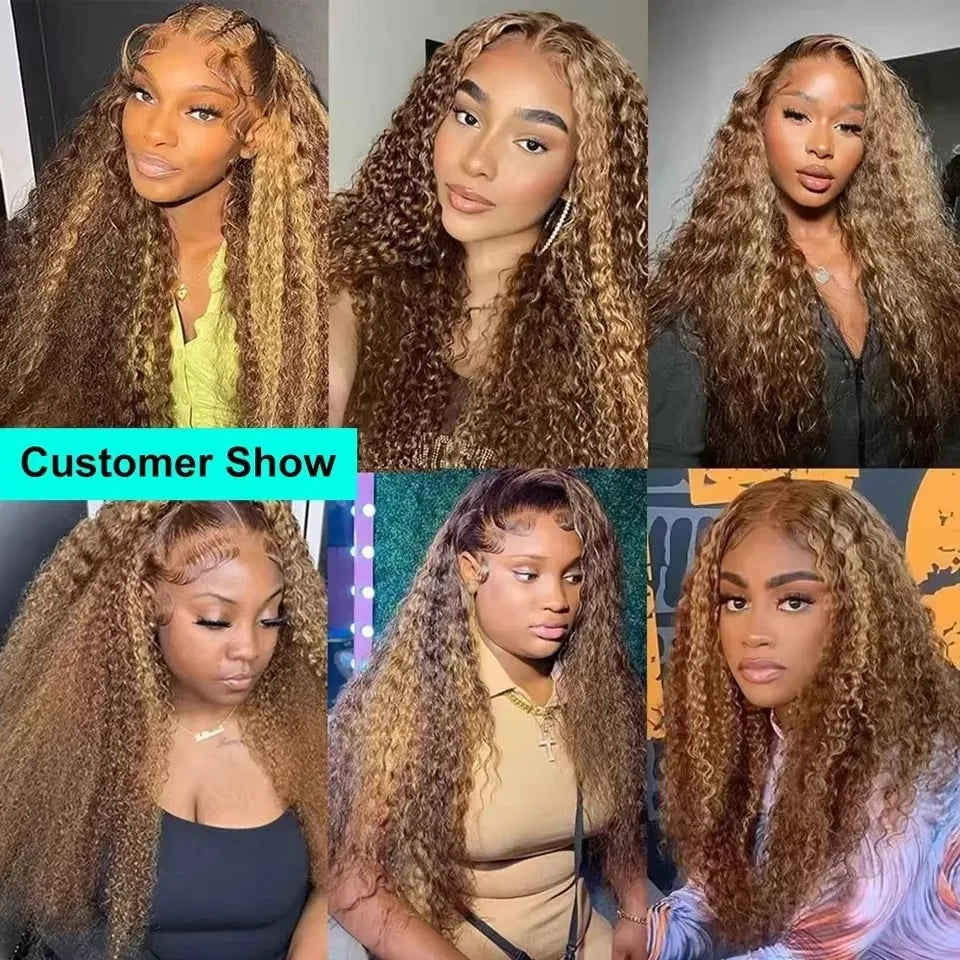 30 40 inch Highlight Ombre Lace Front Wig Human Hair Deep Wave 13x6 HD Honey Blonde Lace Frontal Wigs P4/27 Curly Human Hair Wig