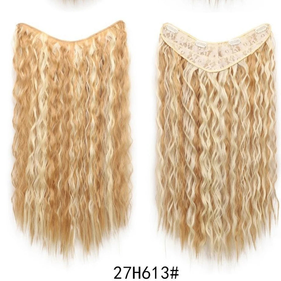 Water Wave Clip in Hair Extension Synthetic Hair Highlight Silky Soft Natural Look with Invisible Lace Weft Hairpieces for Women