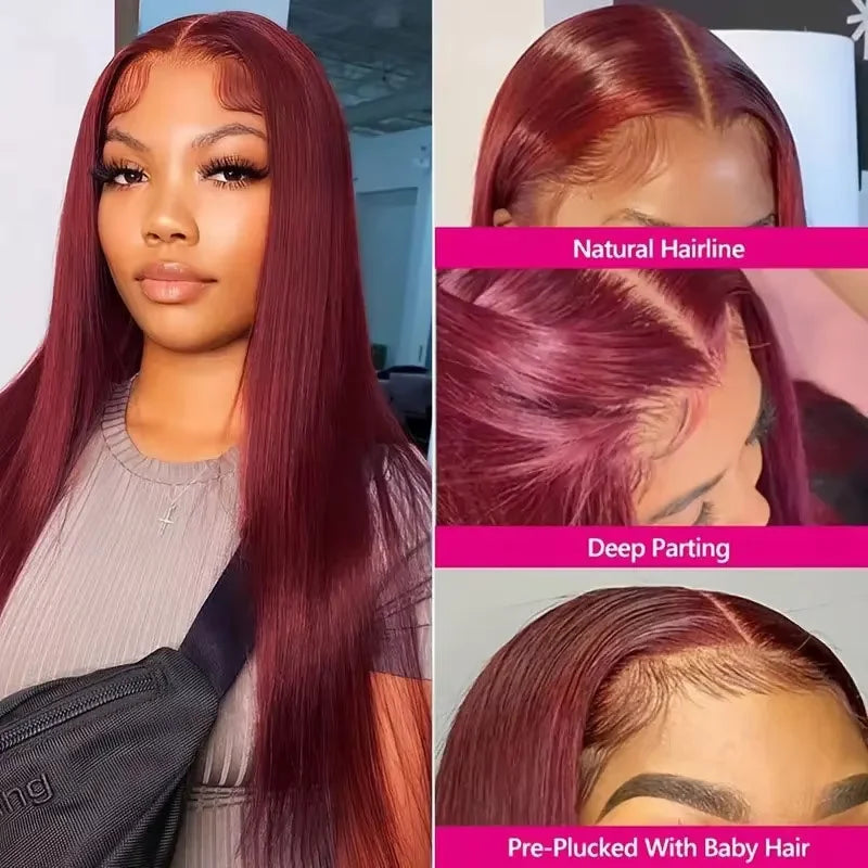 Burgundy Straight HD Lace Front Human Hair Wig