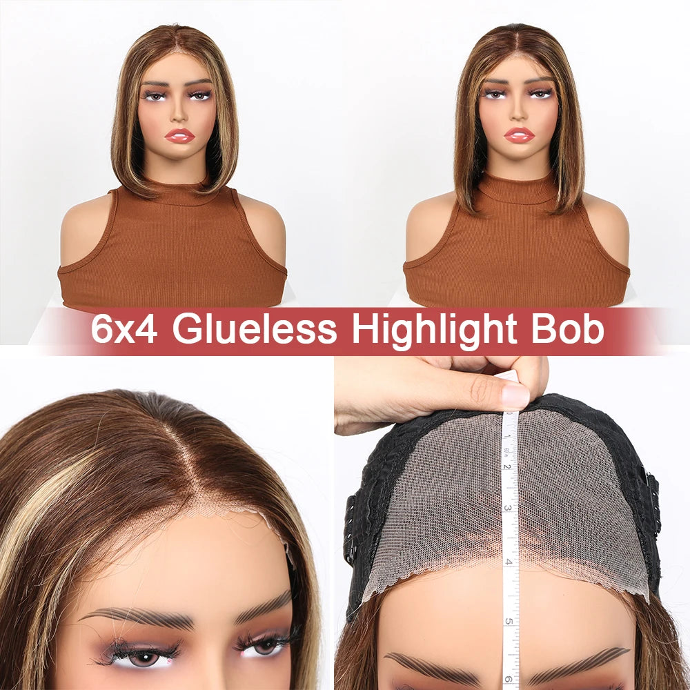 Glueless Deep Wave Wigs Human Hair 180 Density Pre Cut Lace Bob Wigs For Women Pre Plukced Bleached Knots Transparent Lace Front
