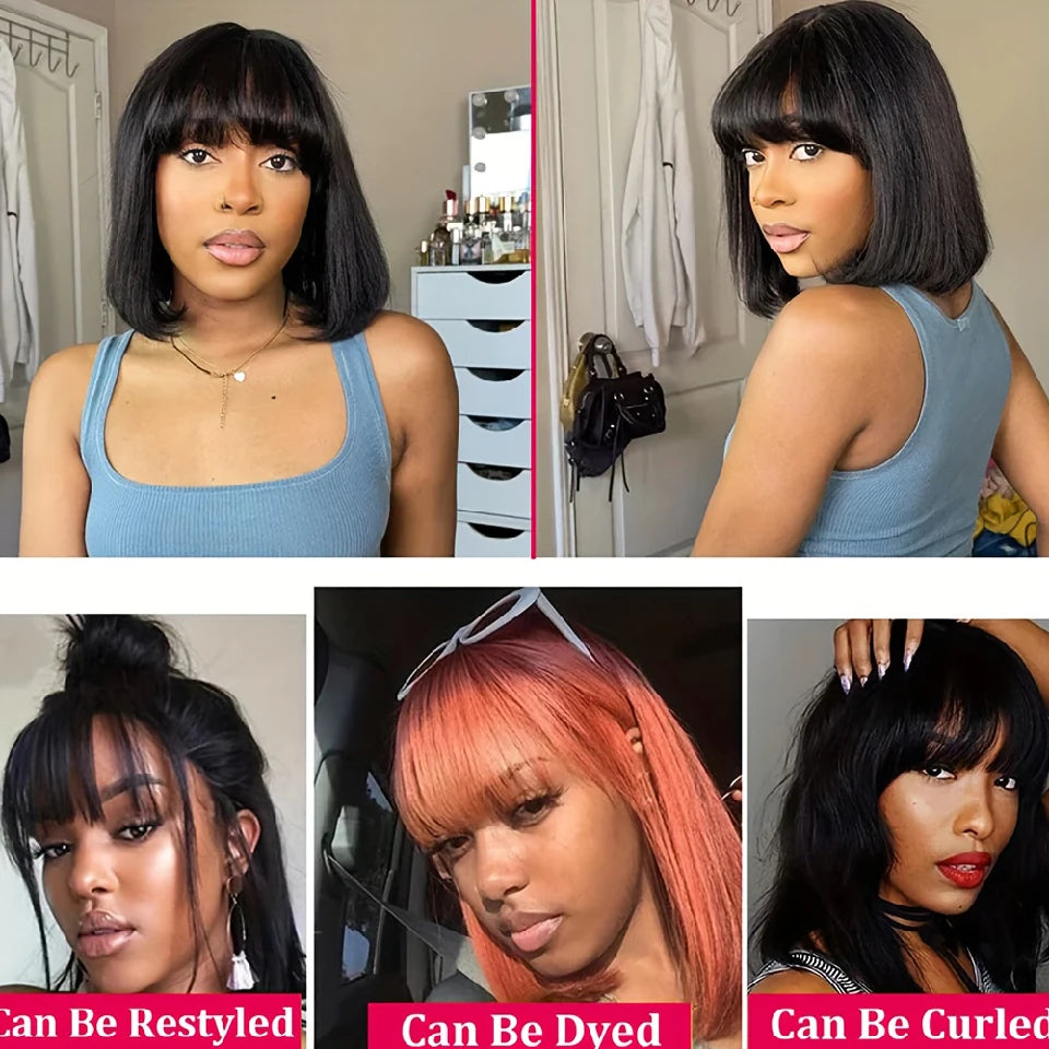 Straight Bob Wig with Bangs Raw Human Hair 180% Density