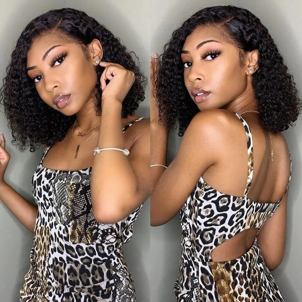 Glueless Deep Wave Wigs Human Hair 180 Density Pre Cut Lace Bob Wigs For Women Pre Plukced Bleached Knots Transparent Lace Front