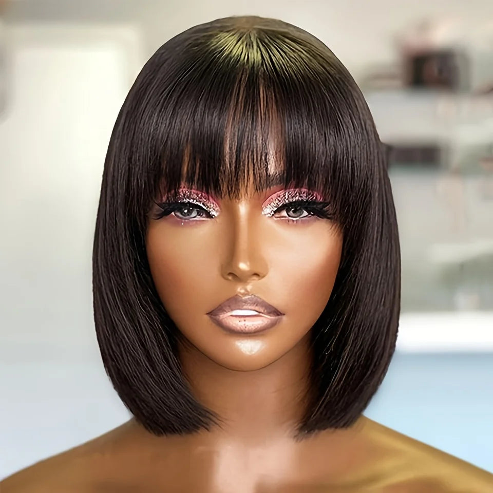 Straight Bob Wig with Bangs Raw Human Hair 180% Density