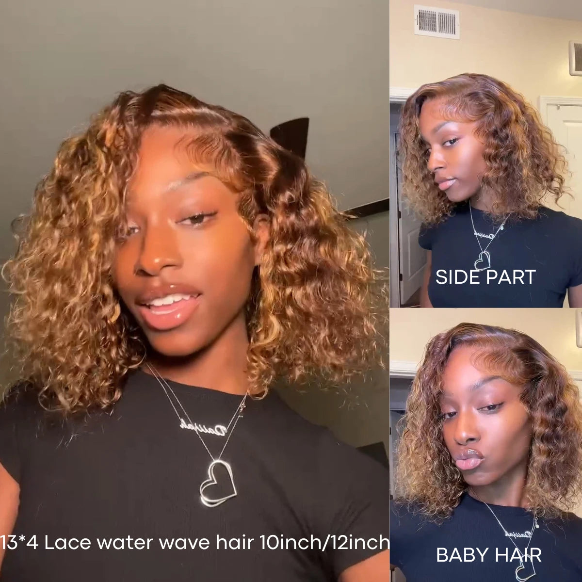 Highlight Deep Wave Human Hair Bob Wig 13x4 Transparent Lace Wig 250% Density Deep Curly Bob Wig Pre-Plucked Lace Frontal Wig