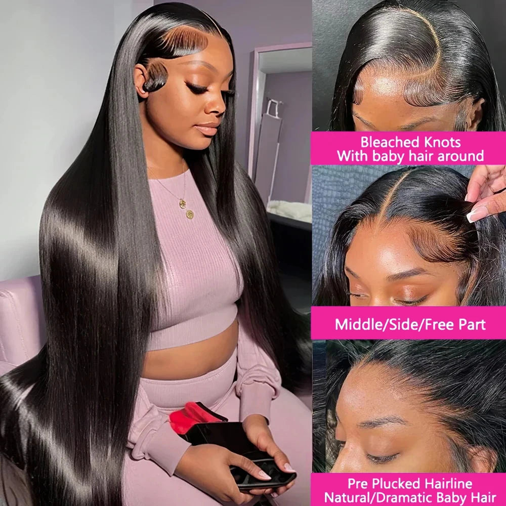 46" Straight HD Lace Front Brazilian Human Hair Wig