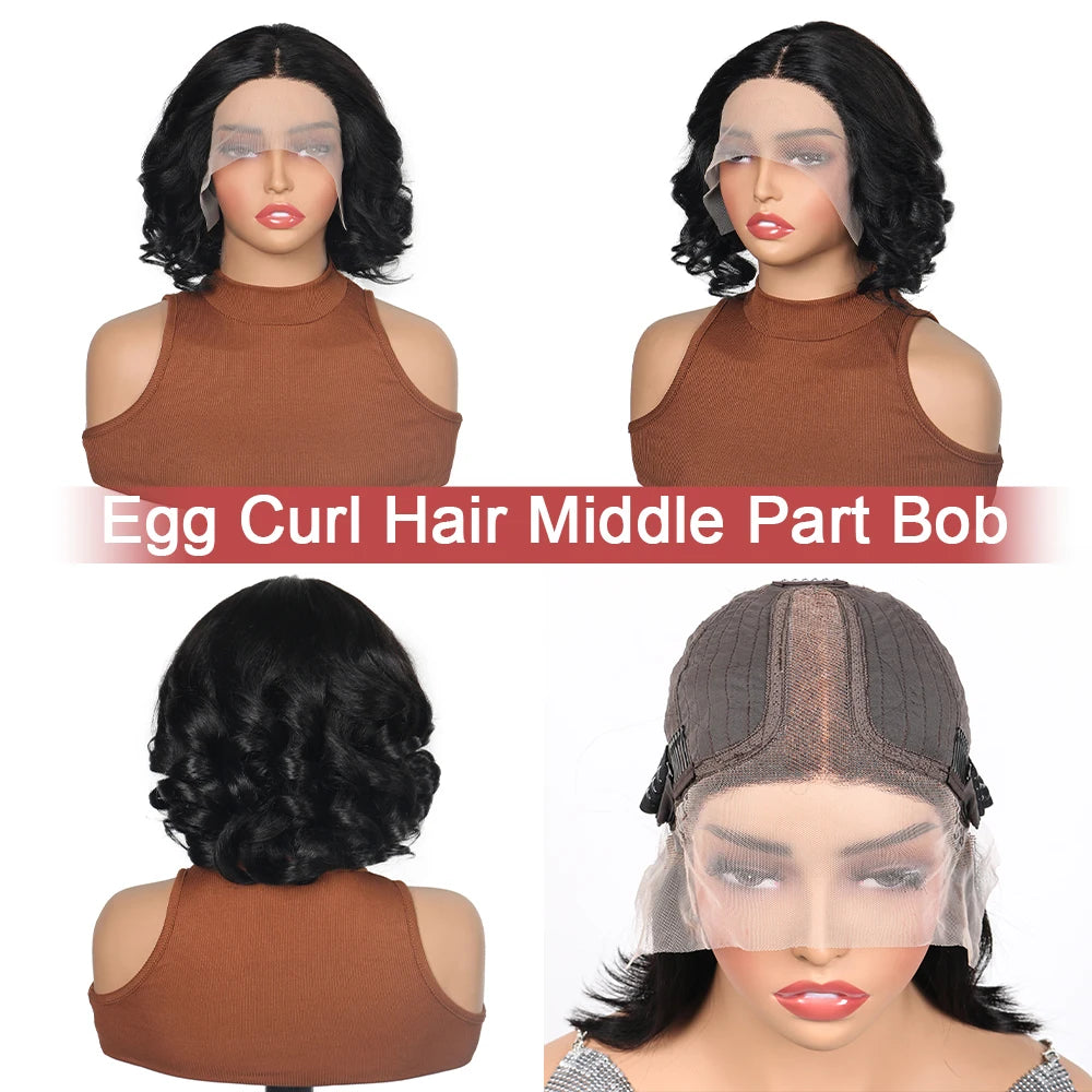 Glueless Deep Wave Wigs Human Hair 180 Density Pre Cut Lace Bob Wigs For Women Pre Plukced Bleached Knots Transparent Lace Front
