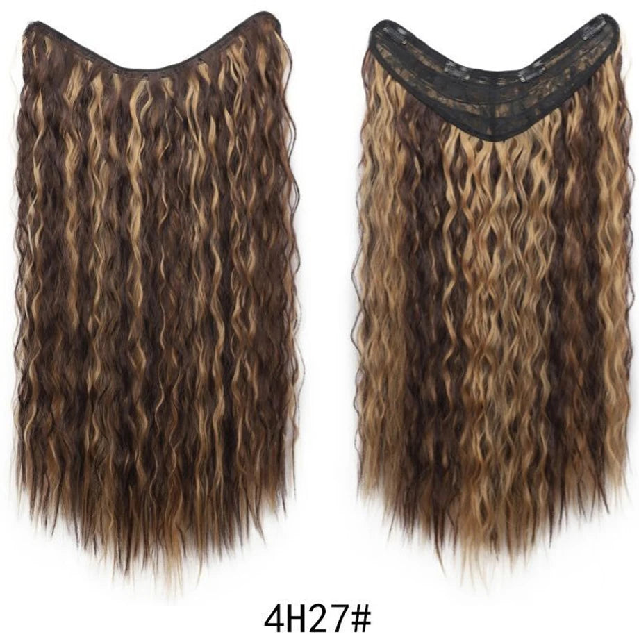 Water Wave Clip in Hair Extension Synthetic Hair Highlight Silky Soft Natural Look with Invisible Lace Weft Hairpieces for Women