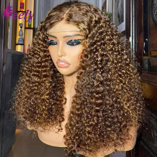 4/27 Highlight Short Bob Wigs Human Hair Deep Wave Ombre Color Curly 13x4 Lace Front Bob Wig 250% Density Human Hair For Women