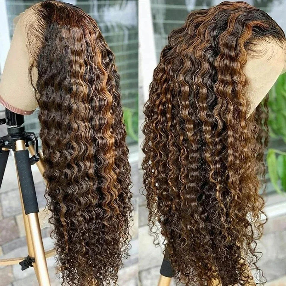 Deep Wave Highlight Wig Human Hair Honey Blonde 13x4 Lace Front 13x6 Lace Frontal Wig Brazilian Pre Plucked Lace Wigs For Women