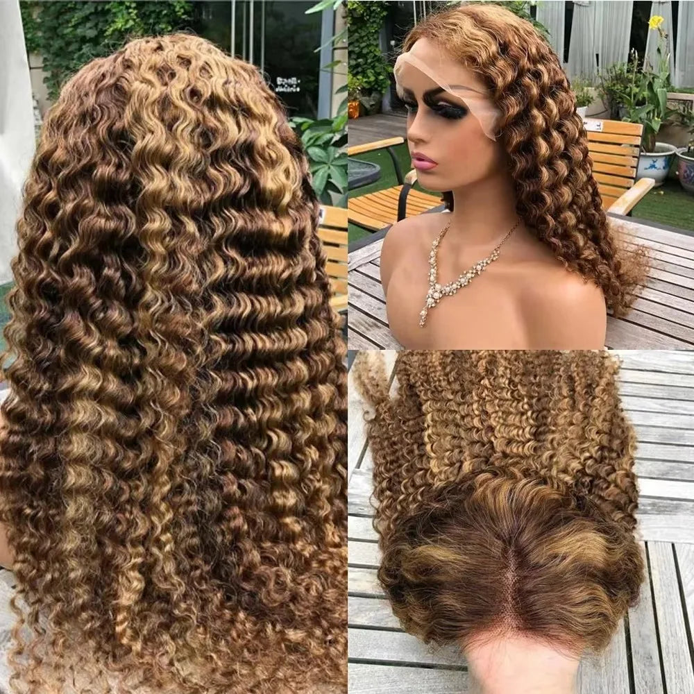 30 40 inch Highlight Ombre Lace Front Wig Human Hair Deep Wave 13x6 HD Honey Blonde Lace Frontal Wigs P4/27 Curly Human Hair Wig