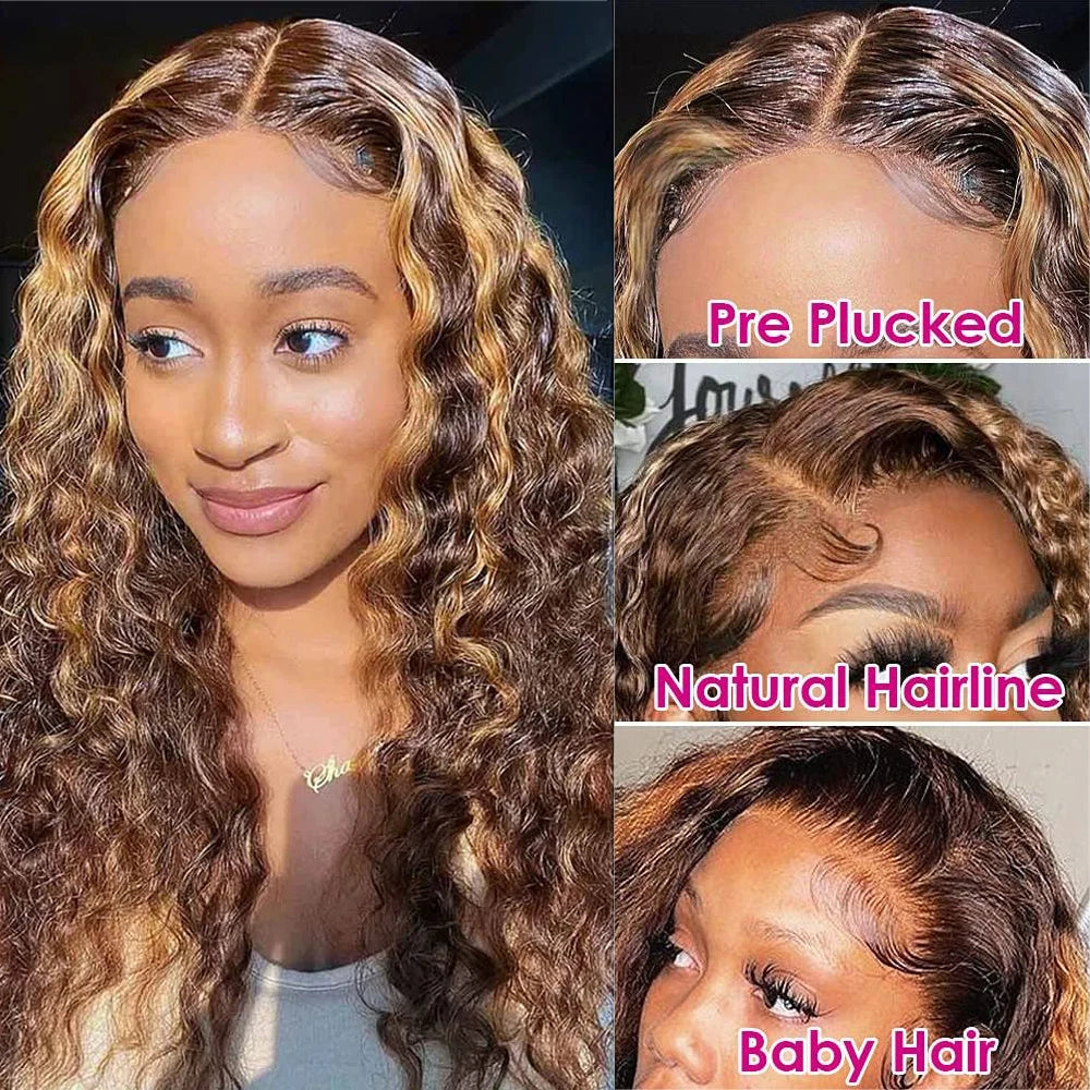Deep Wave Highlight Wig Human Hair Honey Blonde 13x4 Lace Front 13x6 Lace Frontal Wig Brazilian Pre Plucked Lace Wigs For Women