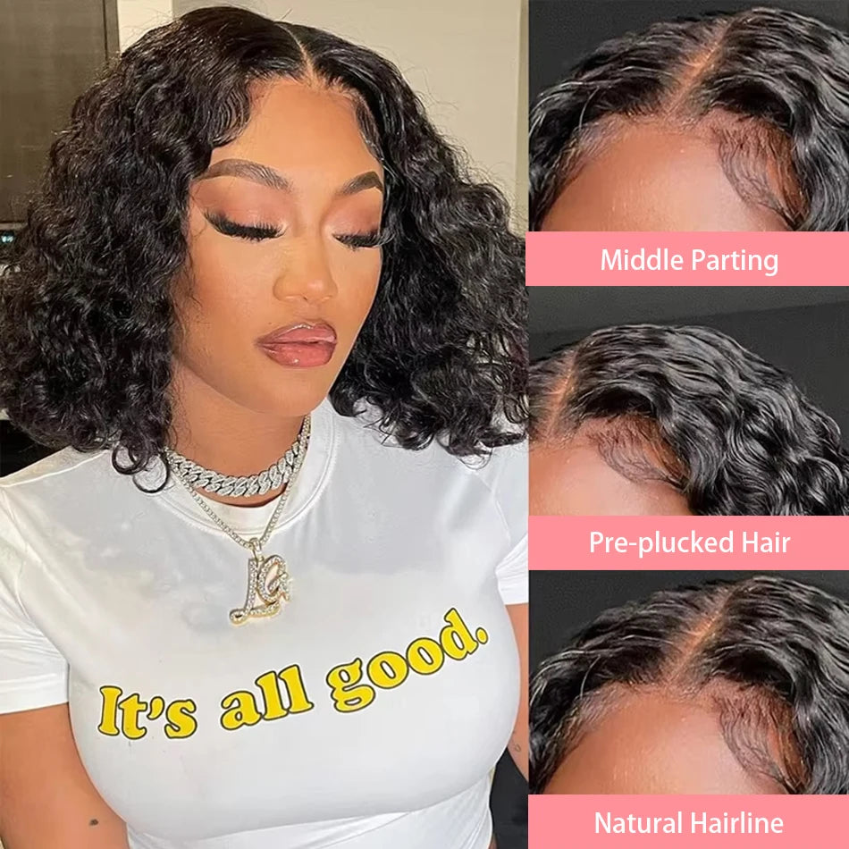Deep Wave Bob HD Lace Front Human Hair Wig 230%