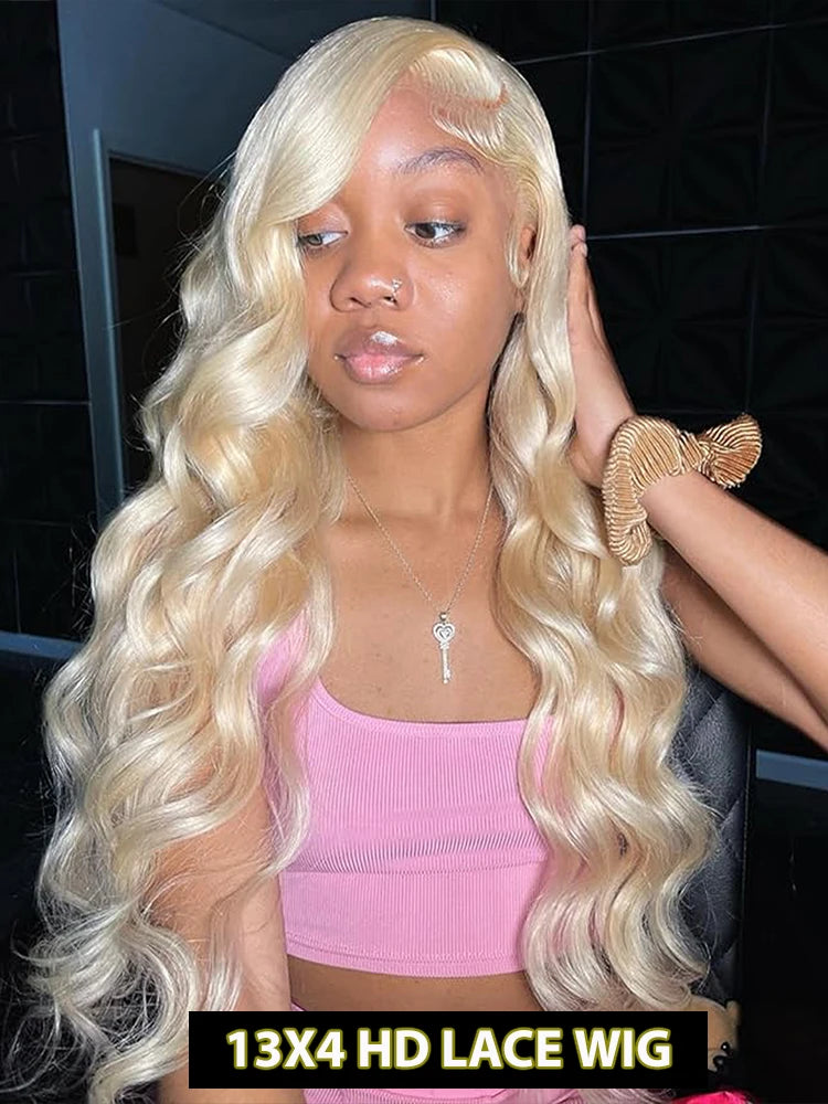 30" Blonde 613 HD Lace Front Human Hair Wig