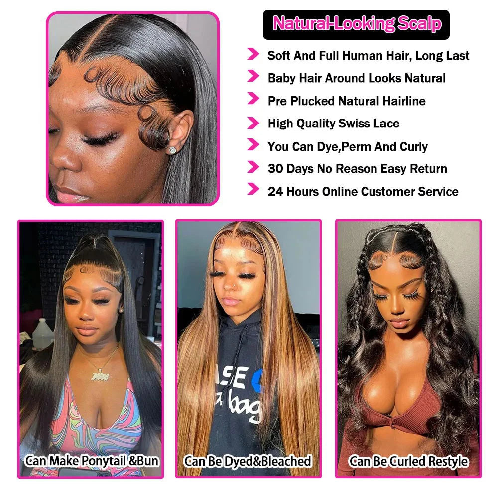 46" Straight HD Lace Front Brazilian Human Hair Wig