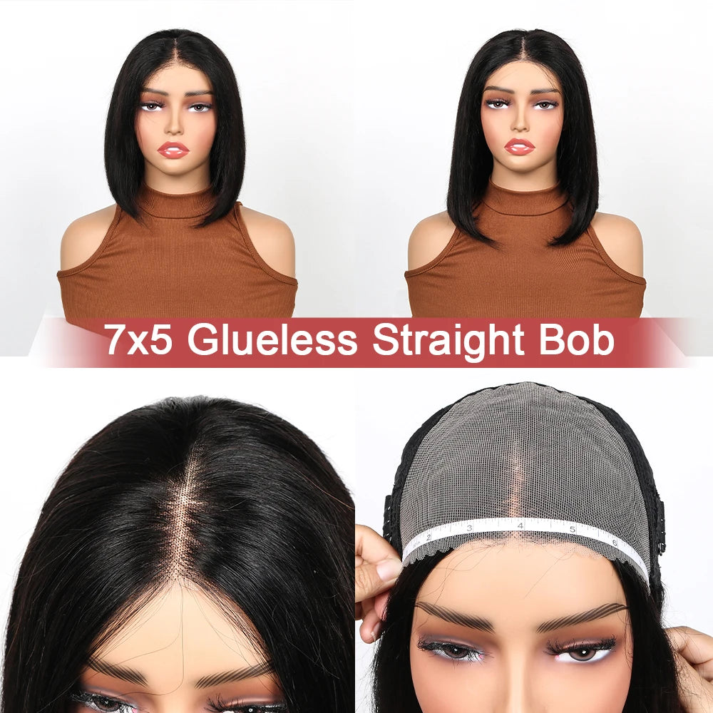 Glueless Deep Wave Wigs Human Hair 180 Density Pre Cut Lace Bob Wigs For Women Pre Plukced Bleached Knots Transparent Lace Front