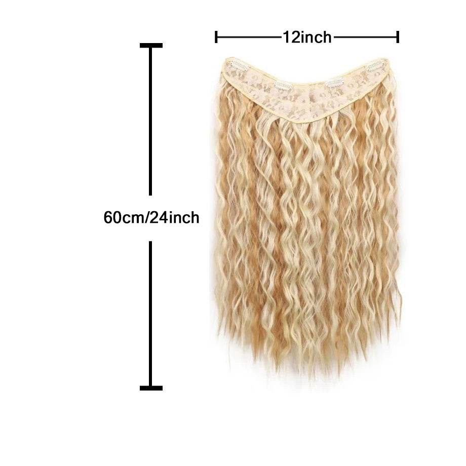 Water Wave Clip in Hair Extension Synthetic Hair Highlight Silky Soft Natural Look with Invisible Lace Weft Hairpieces for Women