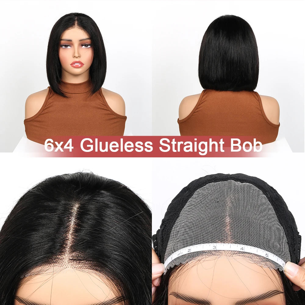 Glueless Deep Wave Wigs Human Hair 180 Density Pre Cut Lace Bob Wigs For Women Pre Plukced Bleached Knots Transparent Lace Front