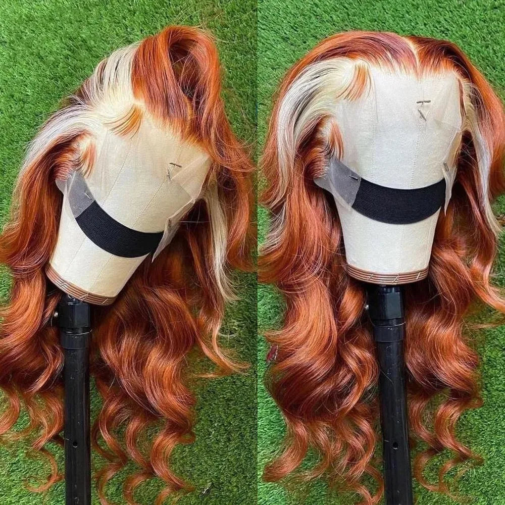 Blue Highlight Ombre Blonde Wig Body Wave Lace Frontal Wigs 13X4 HD Lace Wig Synthetic High Quality Pre Plucked Daily Cosplay