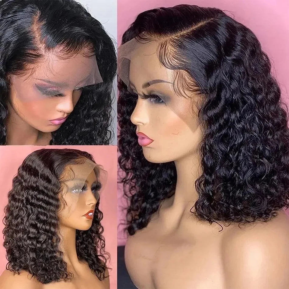 Deep Wave Bob HD Lace Front Human Hair Wig 230%