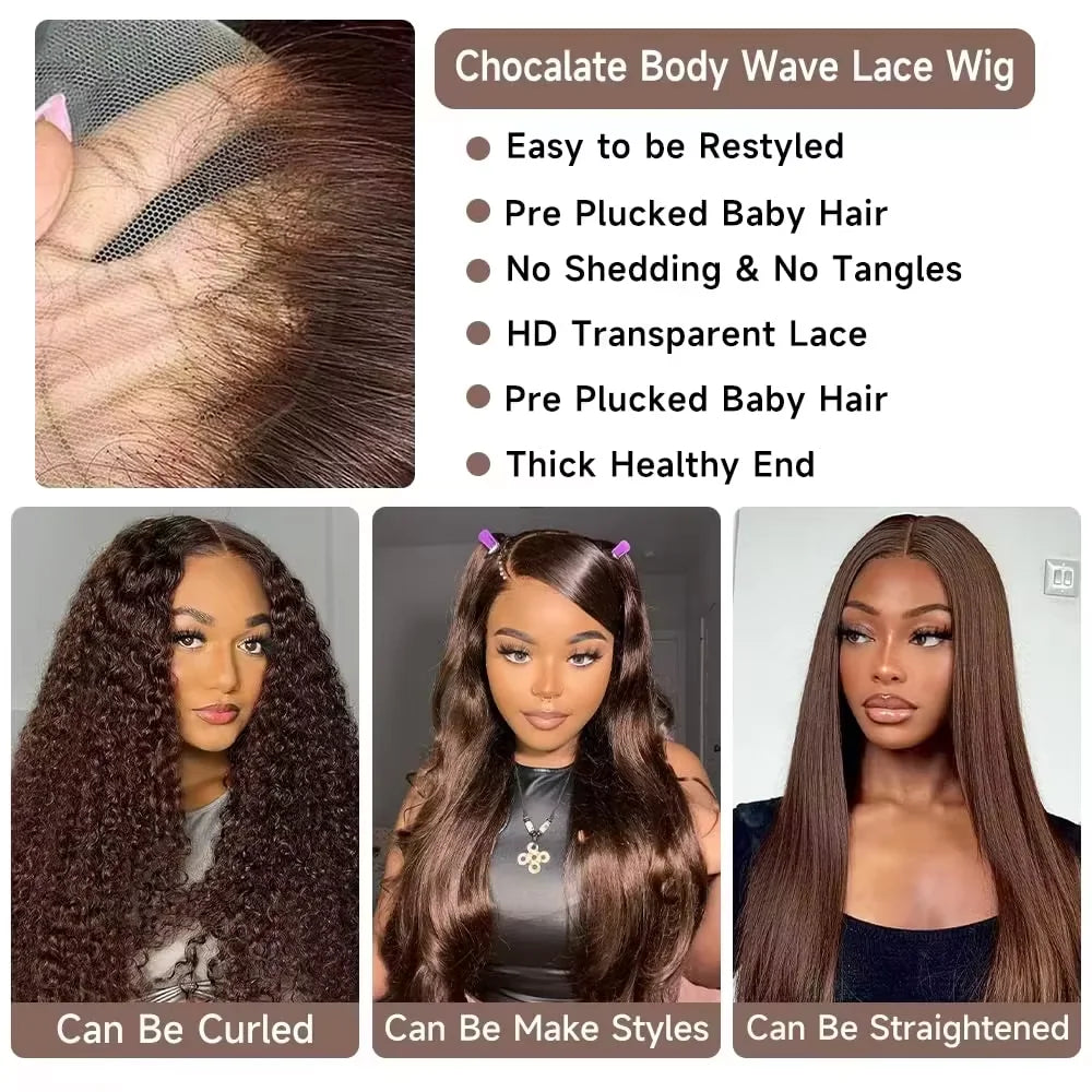 Brown Body Wave HD Lace Front Human Hair Wig 46-inch