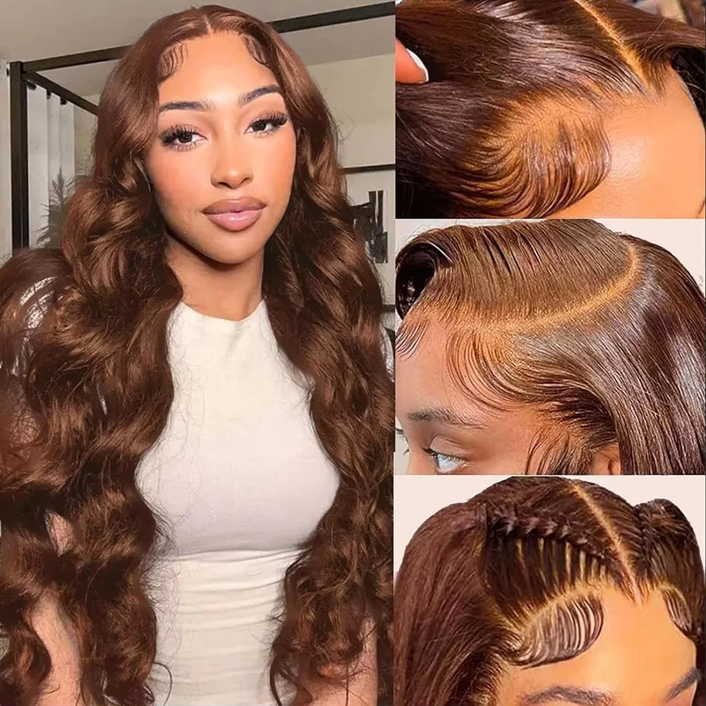 Brown Body Wave HD Lace Front Human Hair Wig 46-inch