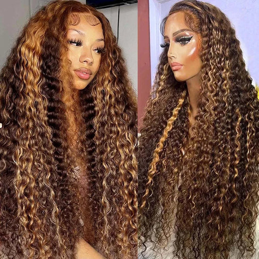 Deep Wave Highlight Wig Human Hair Honey Blonde 13x4 Lace Front 13x6 Lace Frontal Wig Brazilian Pre Plucked Lace Wigs For Women