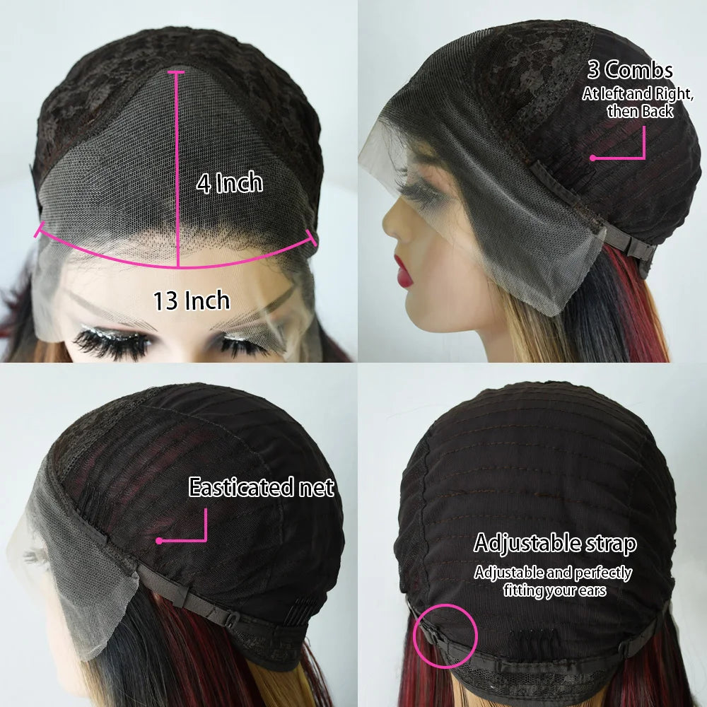 Highlight Ombre Blonde Body Wave Lace Front Wig with Bang 13x4 HD Lace Frontal Wig for Women Synthetic High Quality Daily Wear